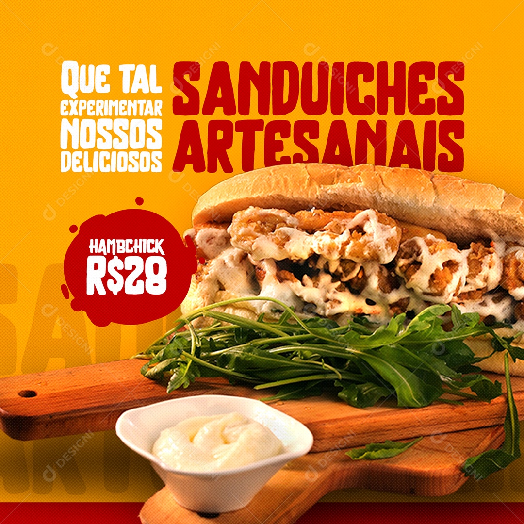 Sanduiches Artesanais Hambchik 28,00 Lanchonete Social Media PSD Editável