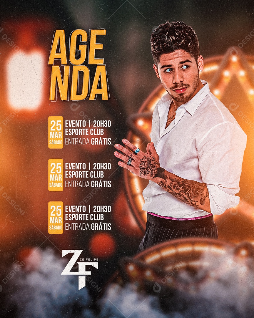 Agenda Zé Felipe Flyer Social Media PSD Editável