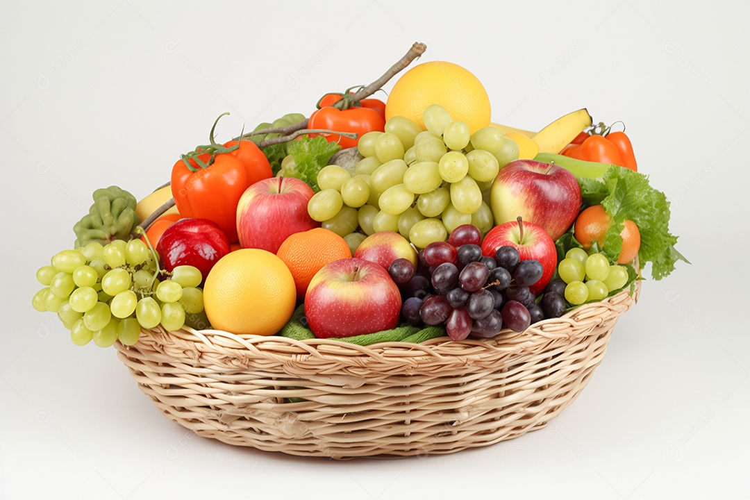 Cestas de frutas sobre fundo isolado