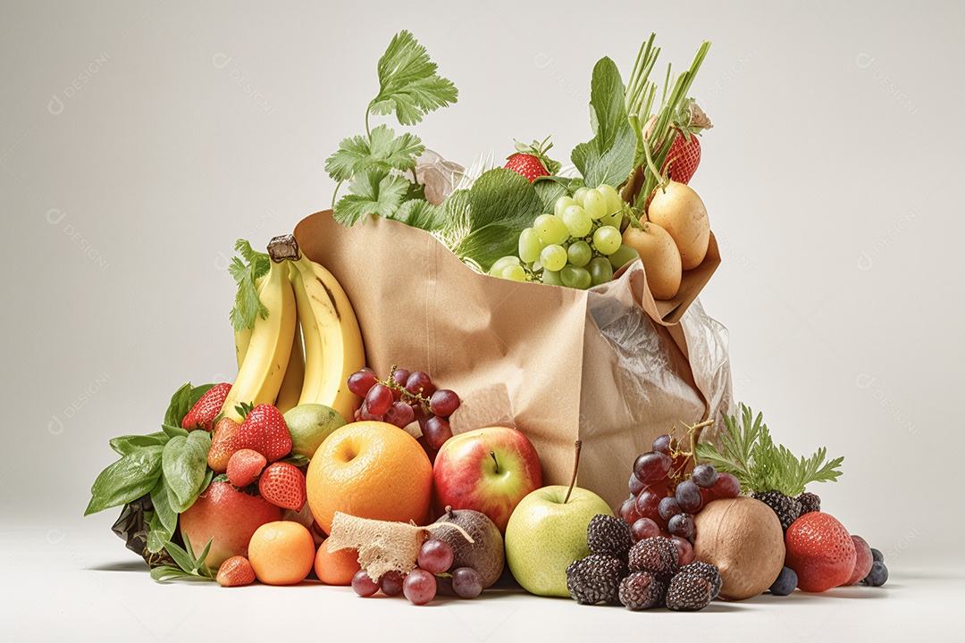 Sacolas com frutas sobre fundo isolado