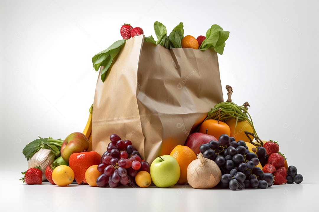 Sacolas com frutas sobre fundo isolado