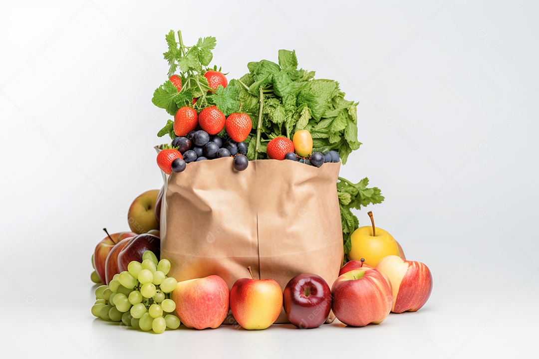 Sacolas com frutas sobre fundo isolado