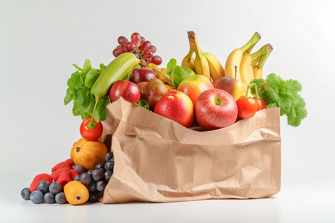 Sacolas com frutas sobre fundo isolado