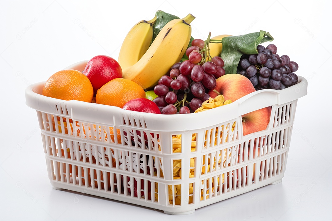 Cestas de frutas sobre fundo isolado