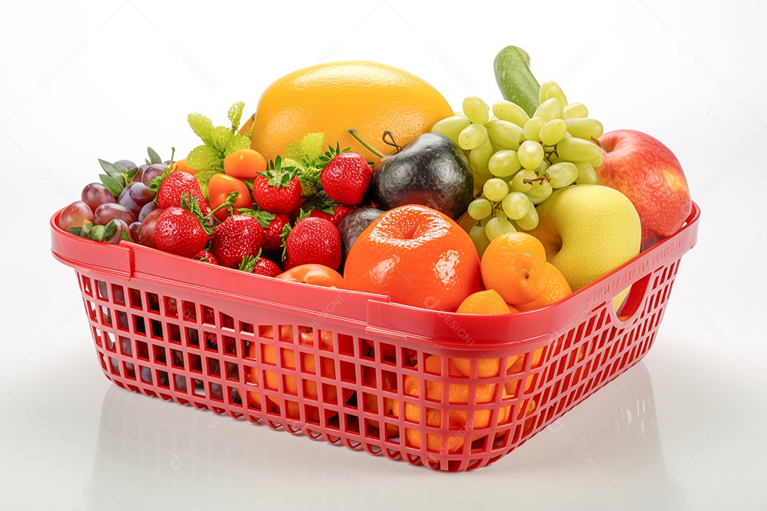 Cestas de frutas sobre fundo isolado