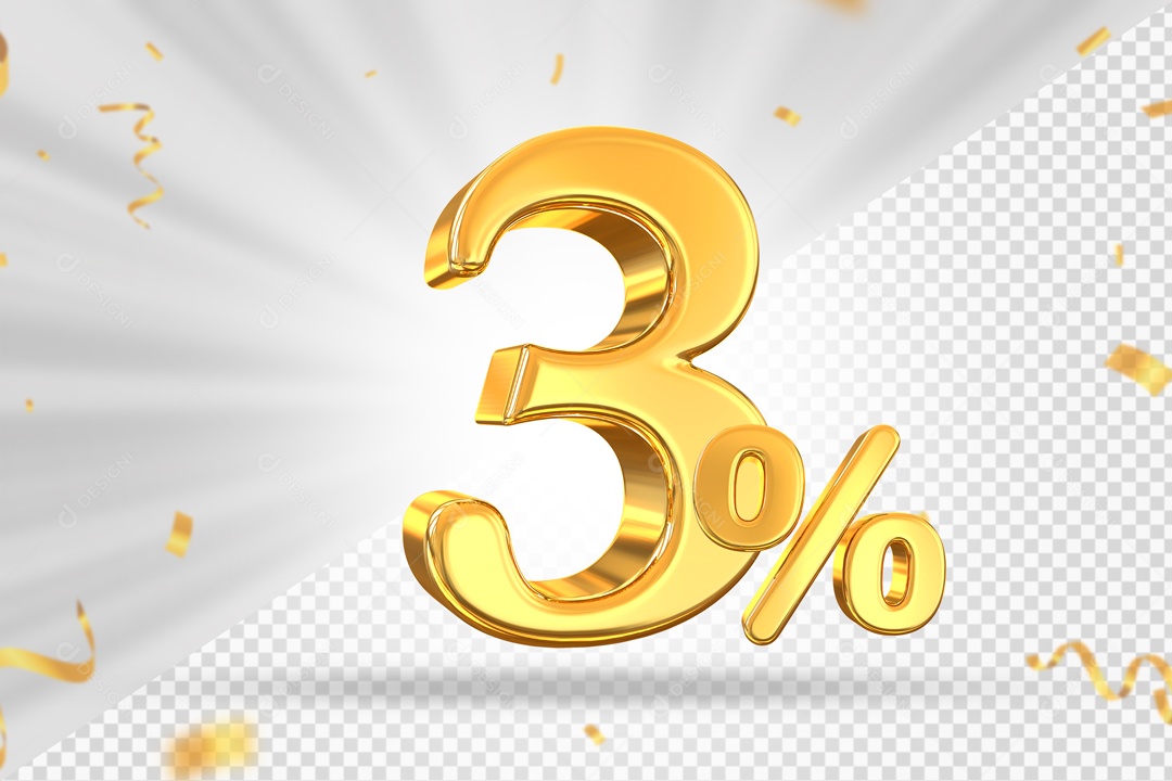 Numero Dourado De 3% Elemento 3D PSD