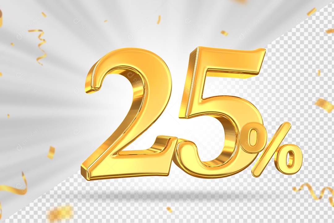 Numero Dourado De 25% Elemento 3D PSD