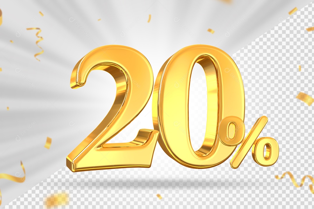 Numero Dourado De 20% Elemento 3D PSD