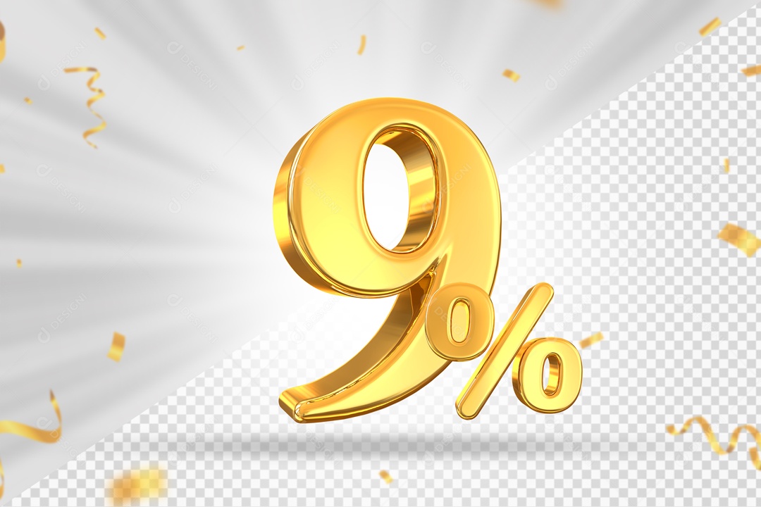 Numero Dourado De 9% Elemento 3D PSD