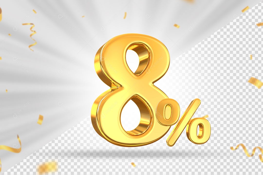 Numero Dourado De 8% Elemento 3D PSD