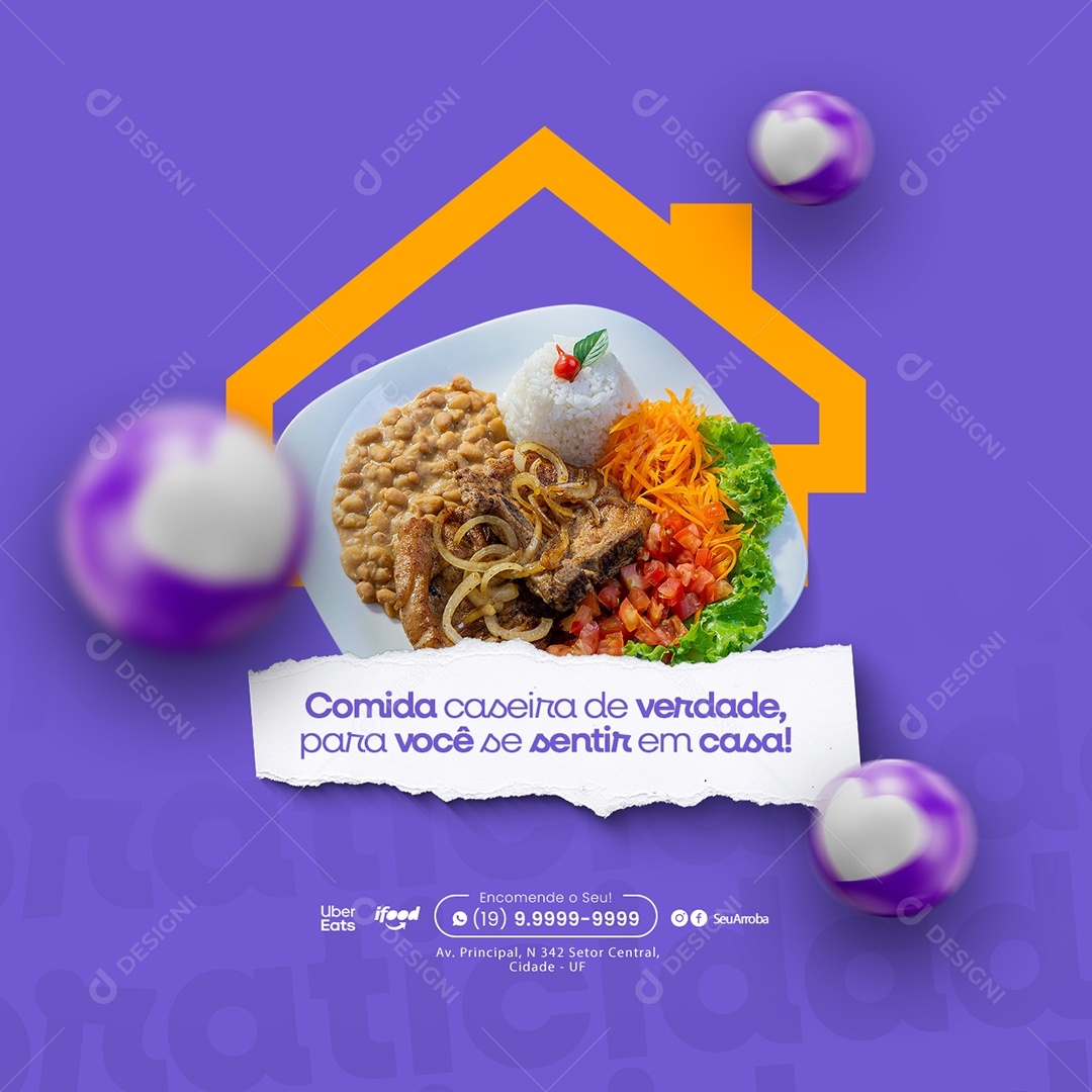 Comida Caseira De Verdade Para Você Marmitaria Restaurante Social Media PSD Editável