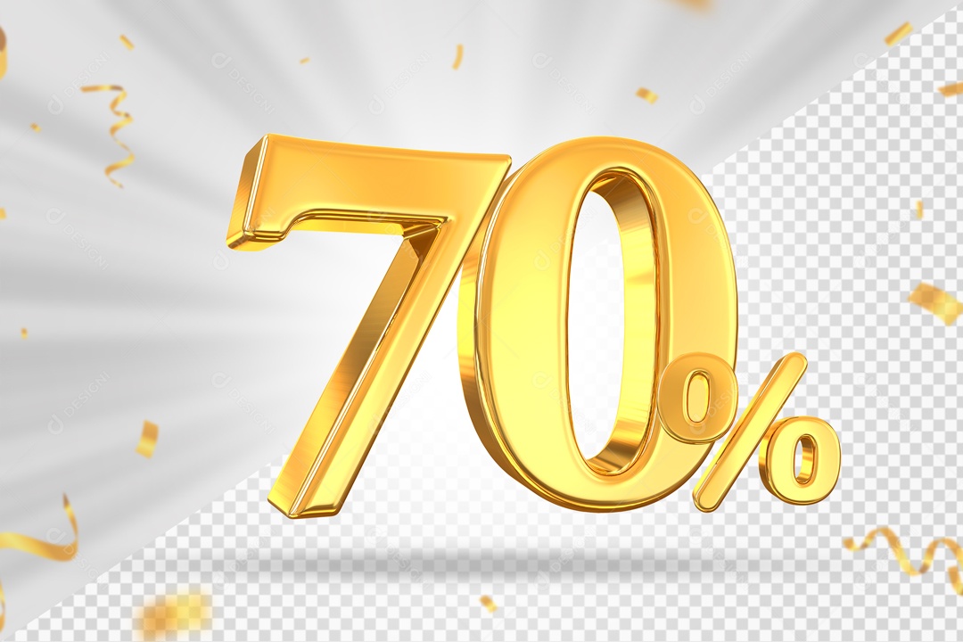 Numero Dourado De 70% Elemento 3D PSD