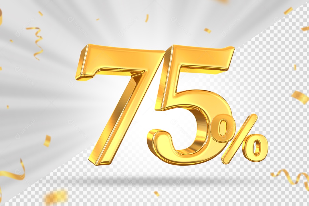Numero Dourado De 75% Elemento 3D PSD
