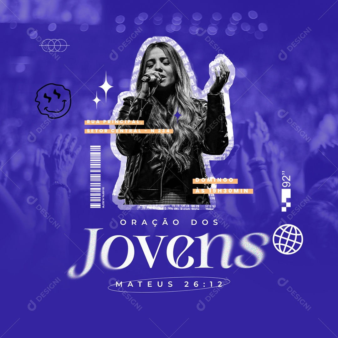Oração Dos Jovens Domingo Culto Gospel Social Media PSD Editável