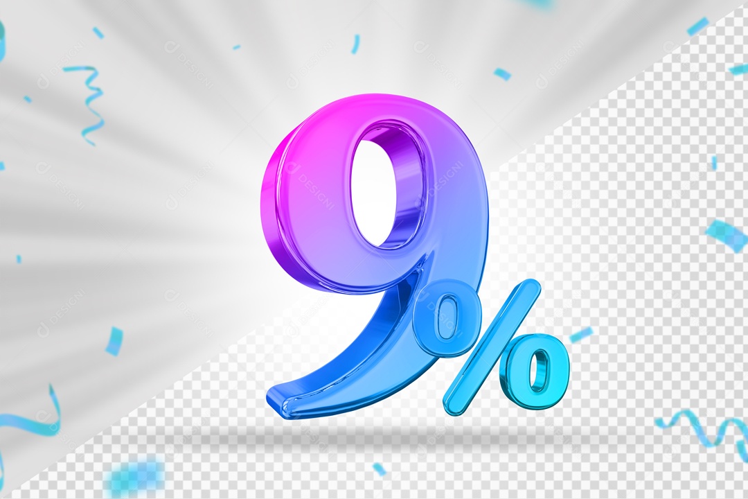 Numero Colorido De 9% Elemento 3D PSD