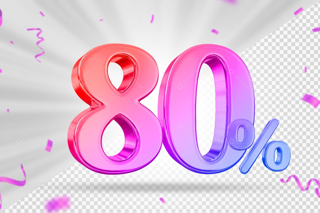 Numero Colorido De 80% Elemento 3D PSD