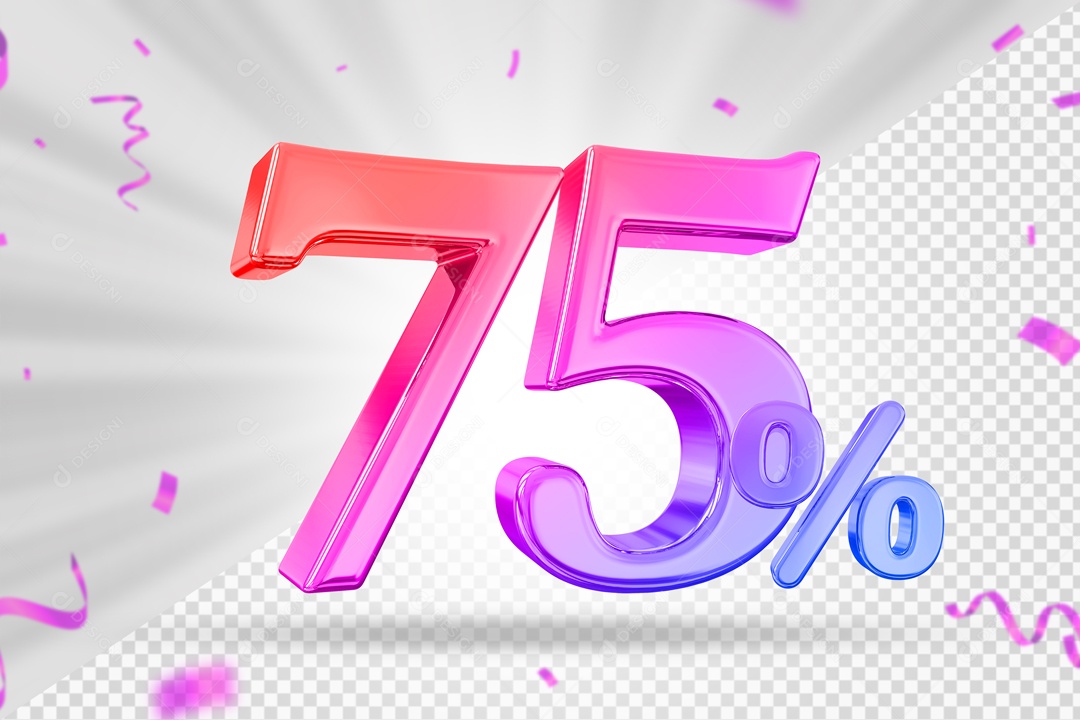 Numero Colorido De 75% Elemento 3D PSD