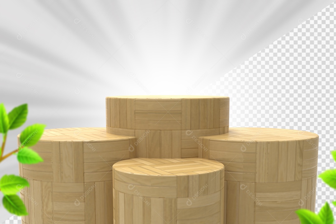 Elemento Com 4 Troncos De Madeira Clara Para Composição PSD