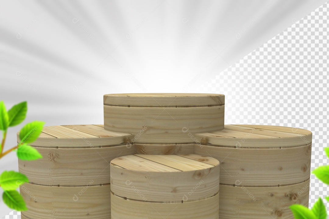 Elemento Com 4 Troncos De Madeira Clara Para Composição PSD