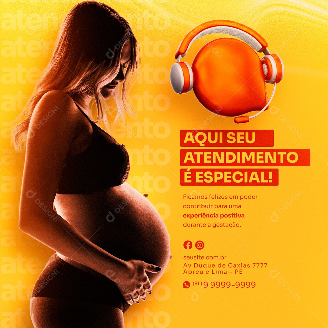 Experiência Positiva Durante A Gestação Atendimento Especial Social Media PSD Editável
