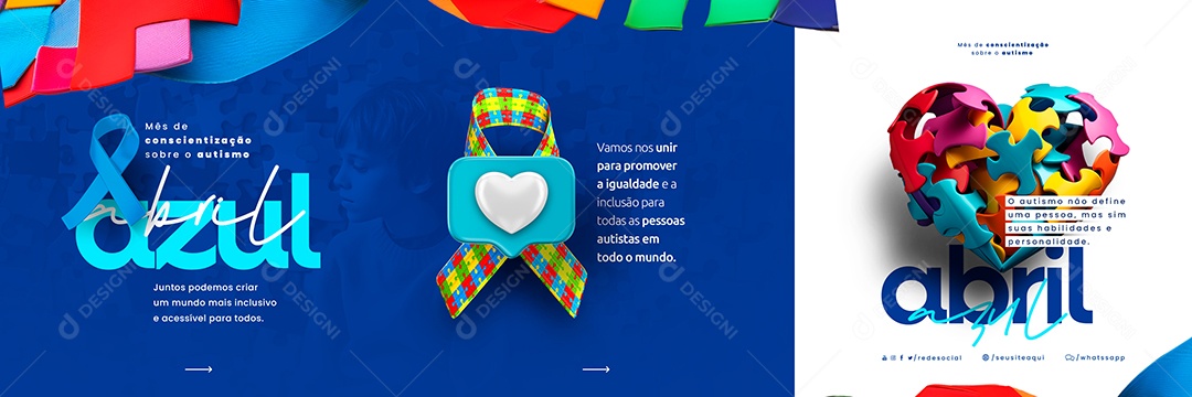 Juntos Podemos Criar Um Mundo Mais Inclusivo e Acessível Abril Azul Carrossel Social Media PSD Editável
