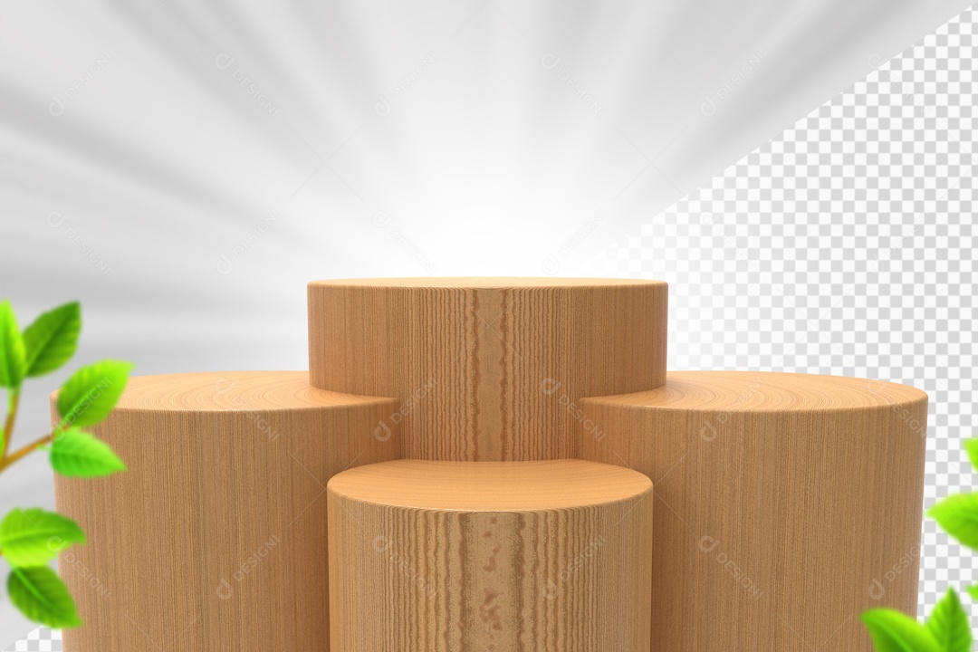 Elemento Com 4 Troncos De Madeira Clara Para Composição PSD