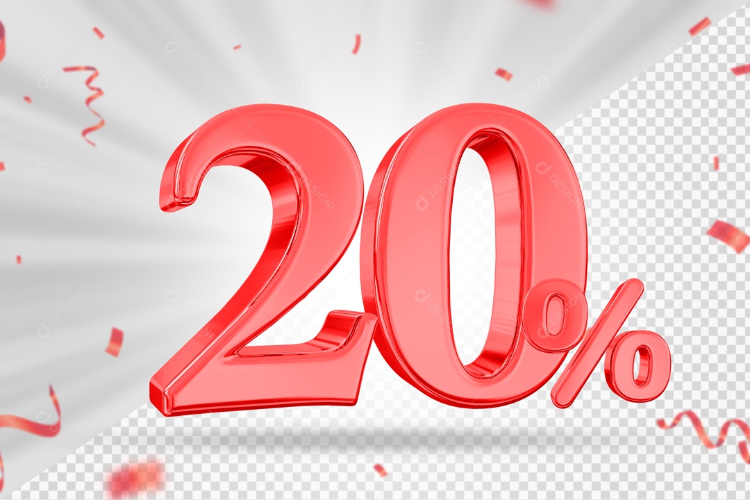 Numero Vermelho 20% De Desconto Elemento 3D PSD