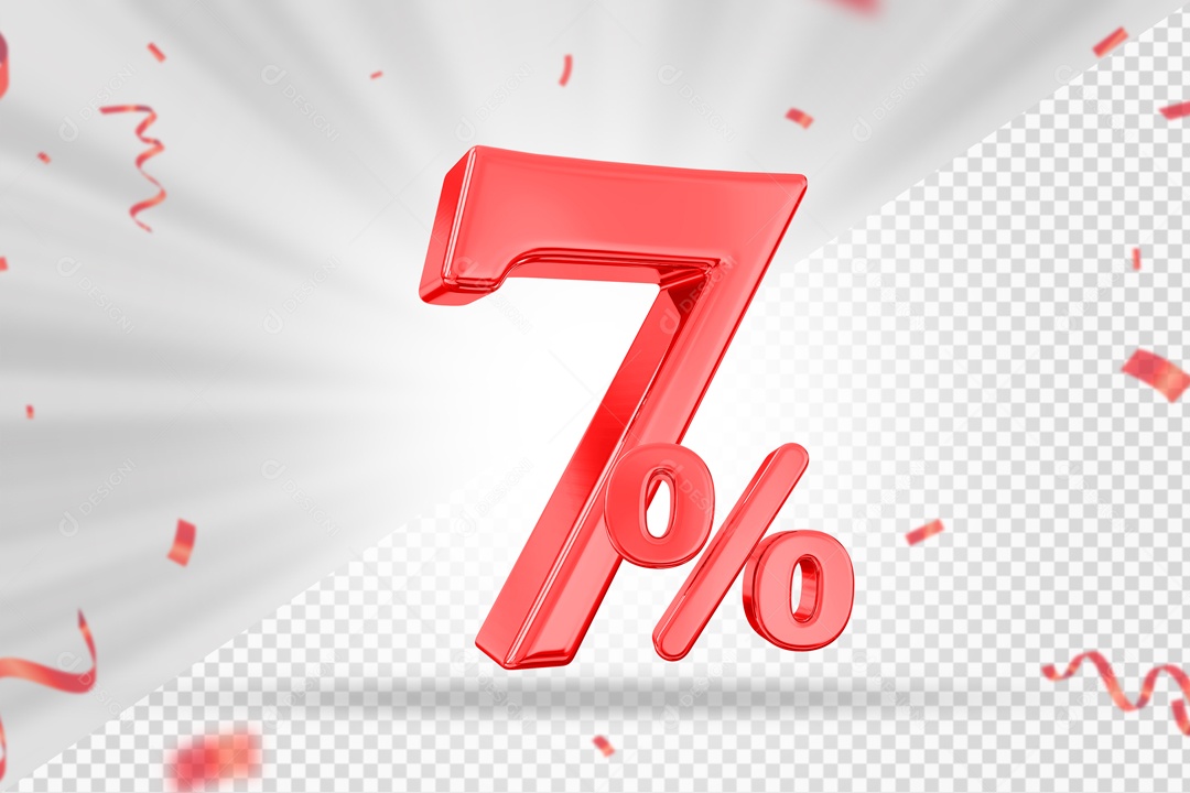 Numero Vermelho 7% De Desconto Elemento 3D PSD