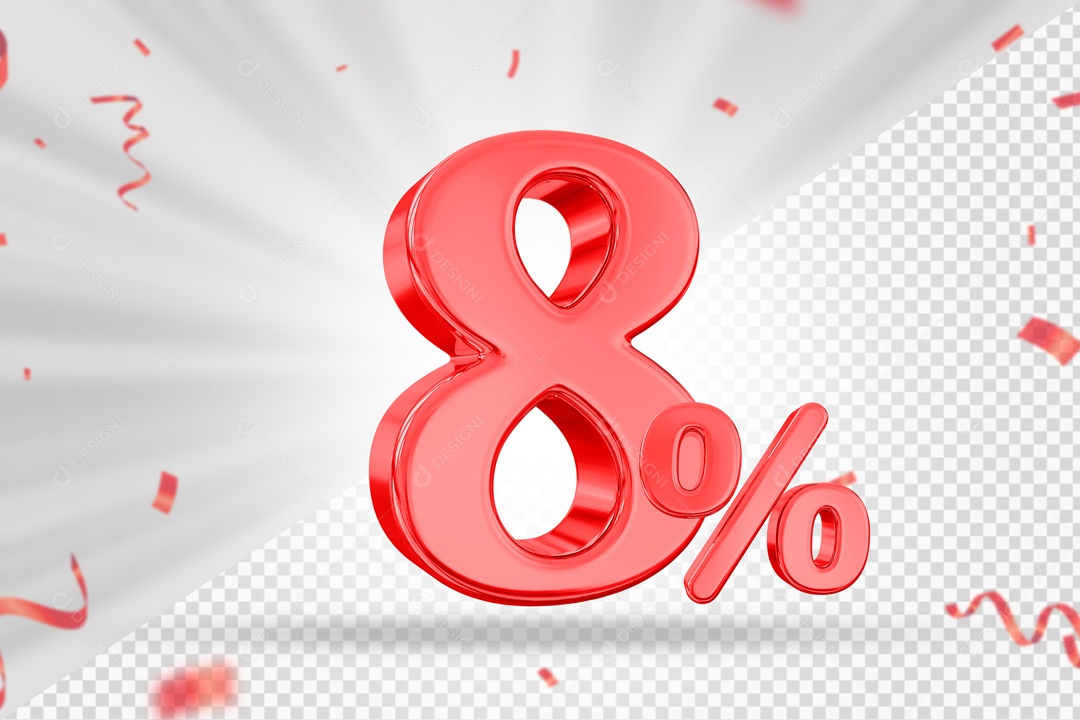 Numero Vermelho 8% De Desconto Elemento 3D PSD