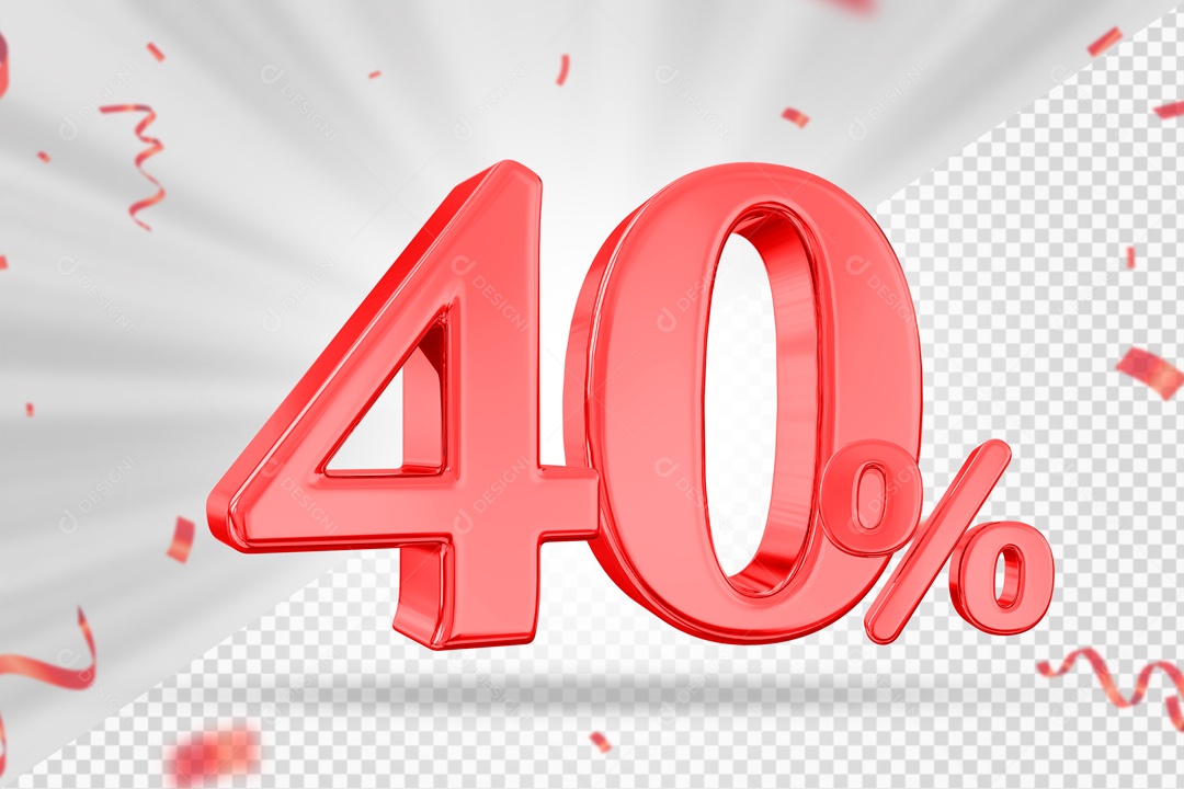 Numero Vermelho 40% De Desconto Elemento 3D PSD