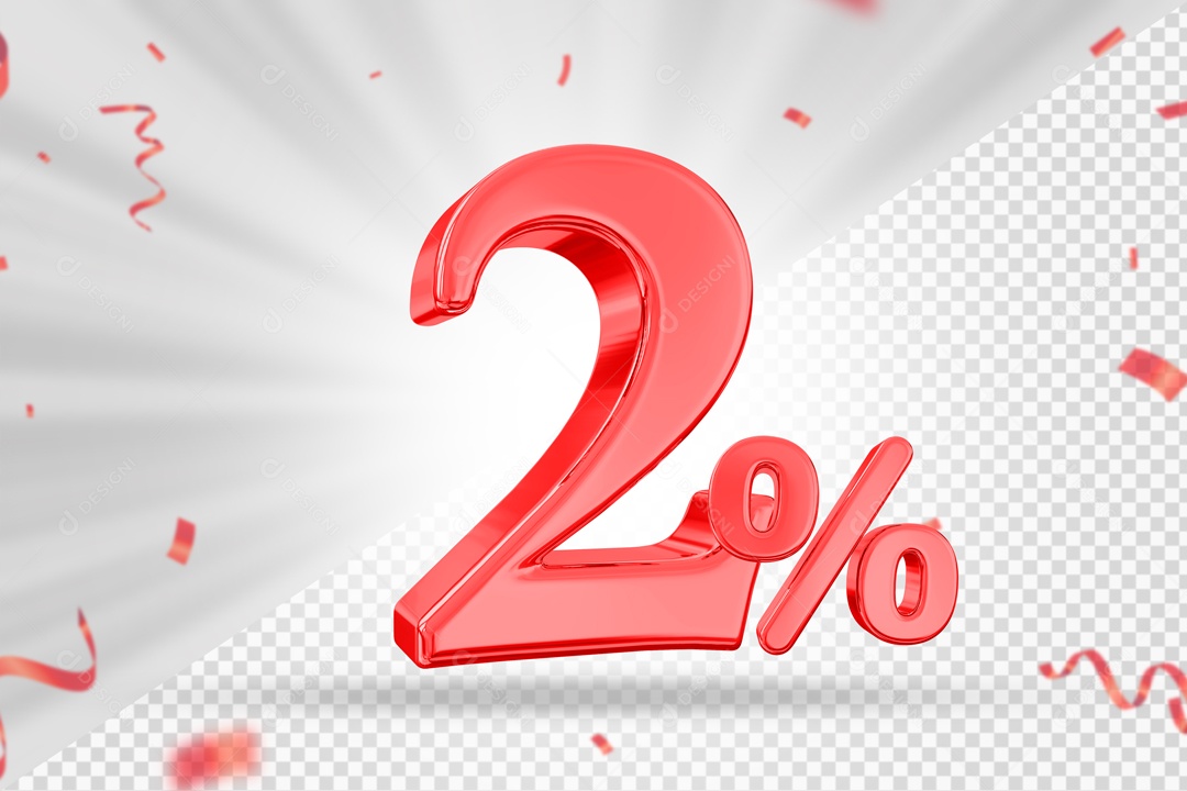 Numero Vermelho 2% De Desconto Elemento 3D PSD