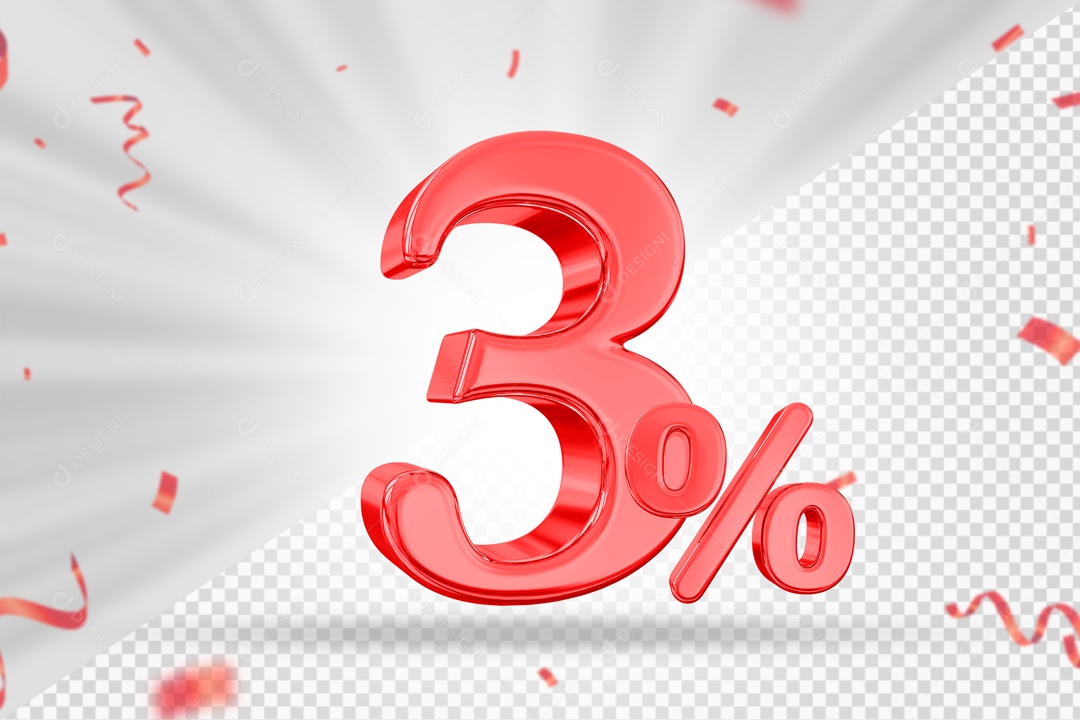 Numero Vermelho 3% De Desconto Elemento 3D PSD