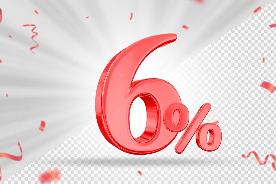 Numero Vermelho 6% De Desconto Elemento 3D PSD
