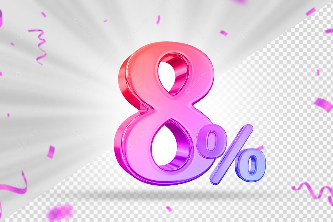 Numero Colorido 8% De Desconto Elemento 3D PSD