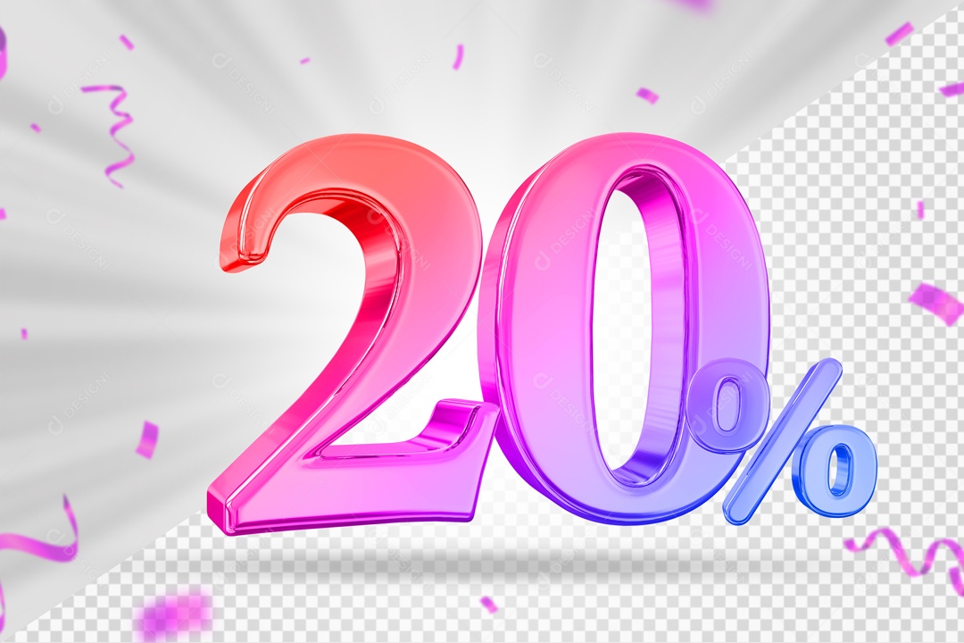 Numero Colorido 20% De Desconto Elemento 3D PSD