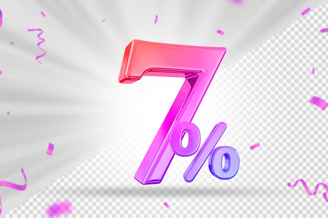 Numero Colorido 7% De Desconto Elemento 3D PSD
