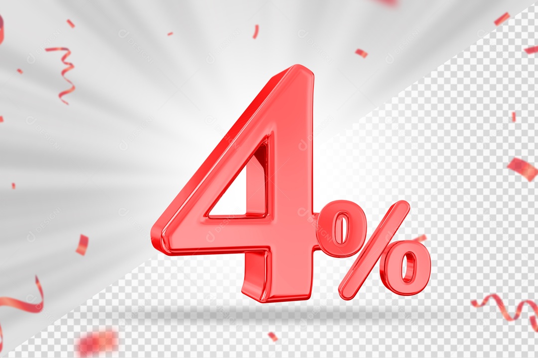 Numero Vermelho 4% De Desconto Elemento 3D PSD
