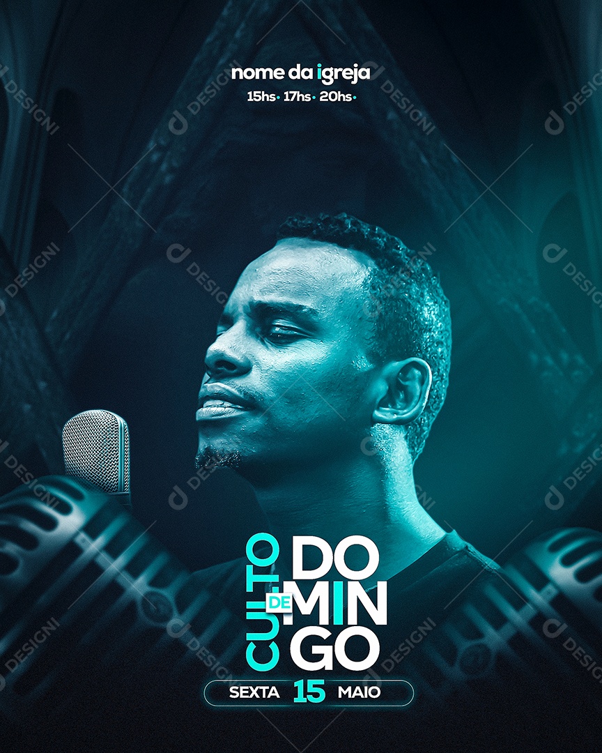 Flyer Culto de Domingo Social Media PSD Editável