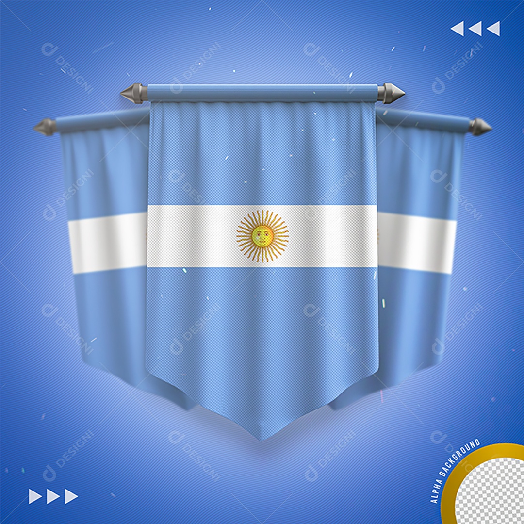 Bandeira da Argentina 3D Para Composição PNG Transparente