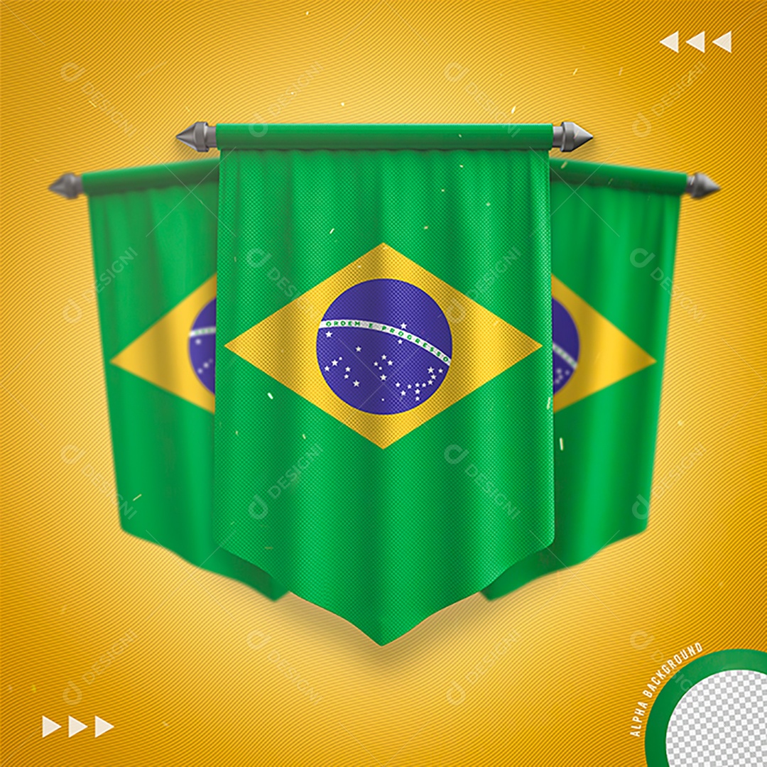 3D Brazilian Flag For Transparent PNG Composition