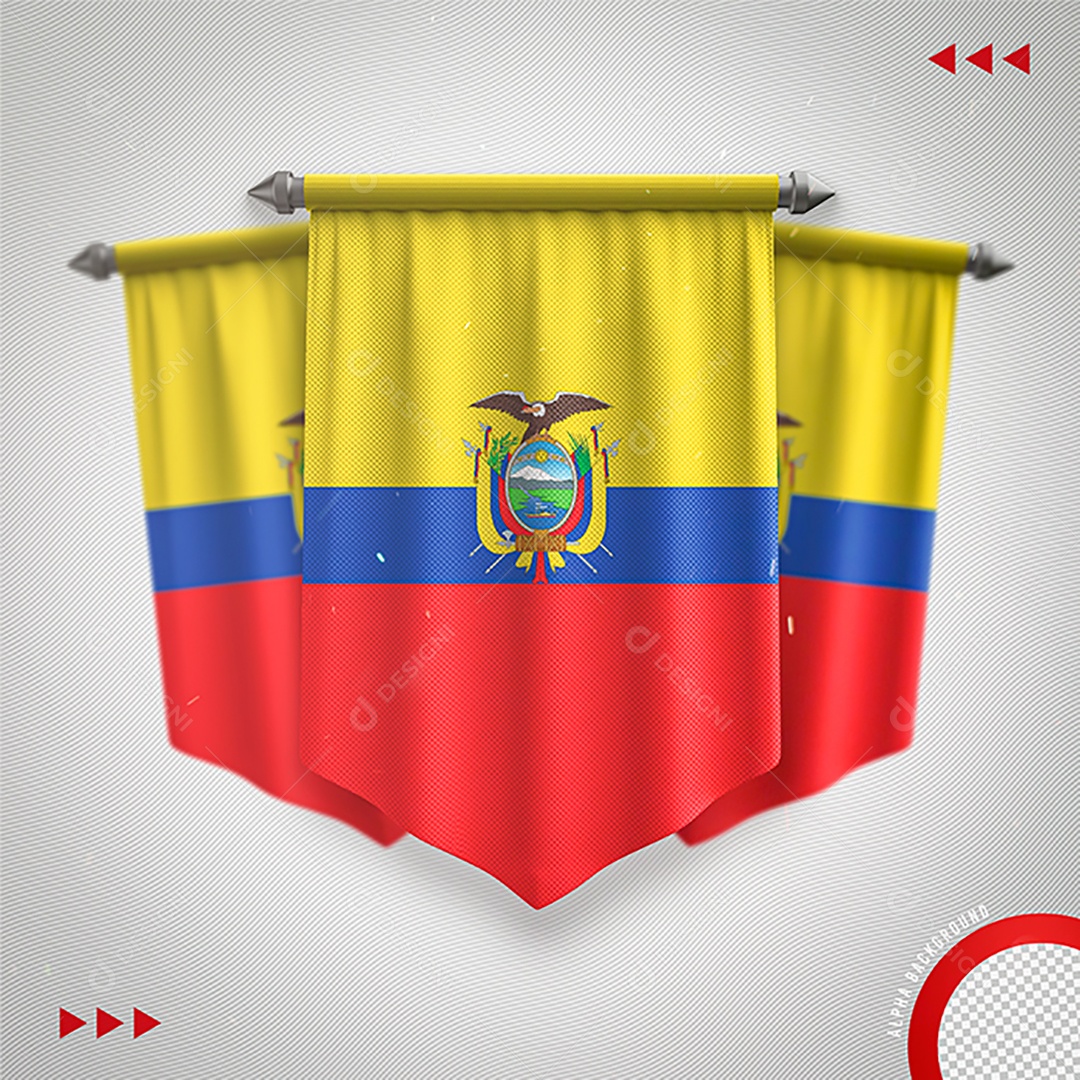 Bandeira do Equador 3D Para Composição PNG Transparente