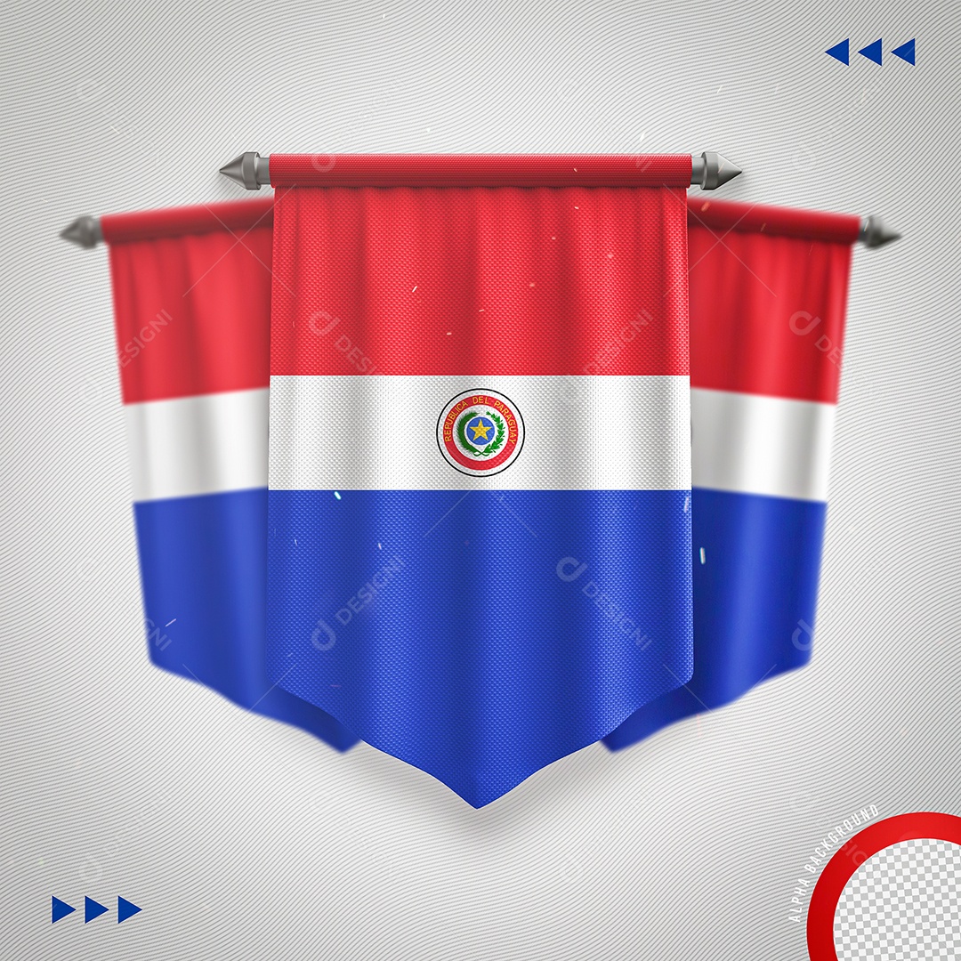 Bandeira do Paraguai 3D Para Composição PNG Transparente