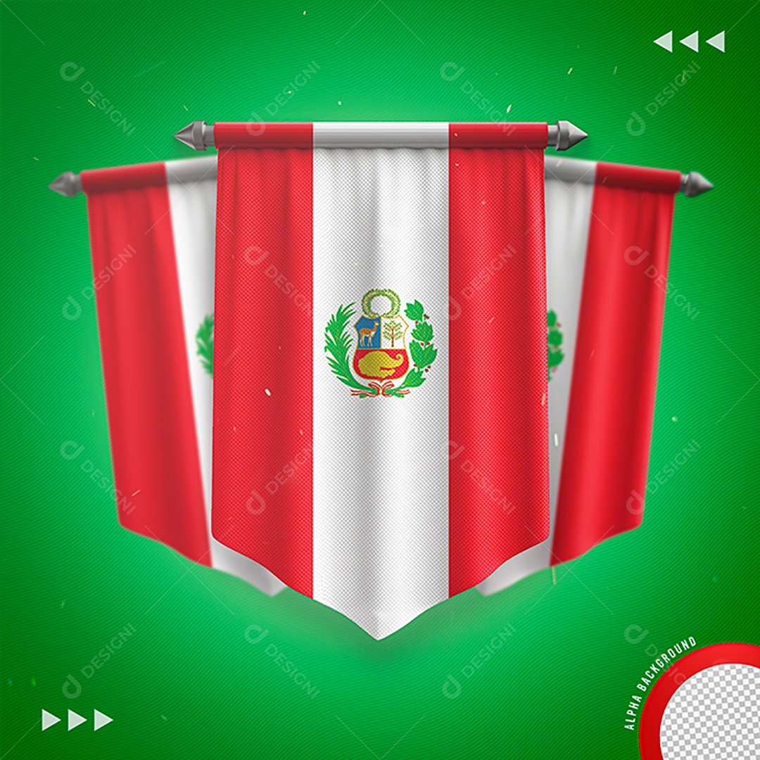 Bandeira do Peru 3D Para Composição PNG Transparente