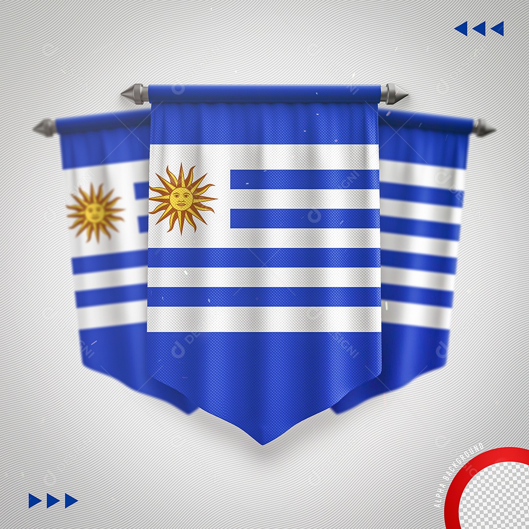 Bandeira do Uruguai 3D Para Composição PNG Transparente