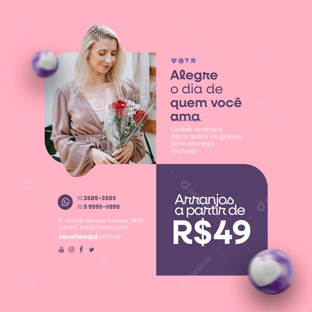 Alegre O Dia De Quem Você Ama Floricultura Social Media PSD Editável