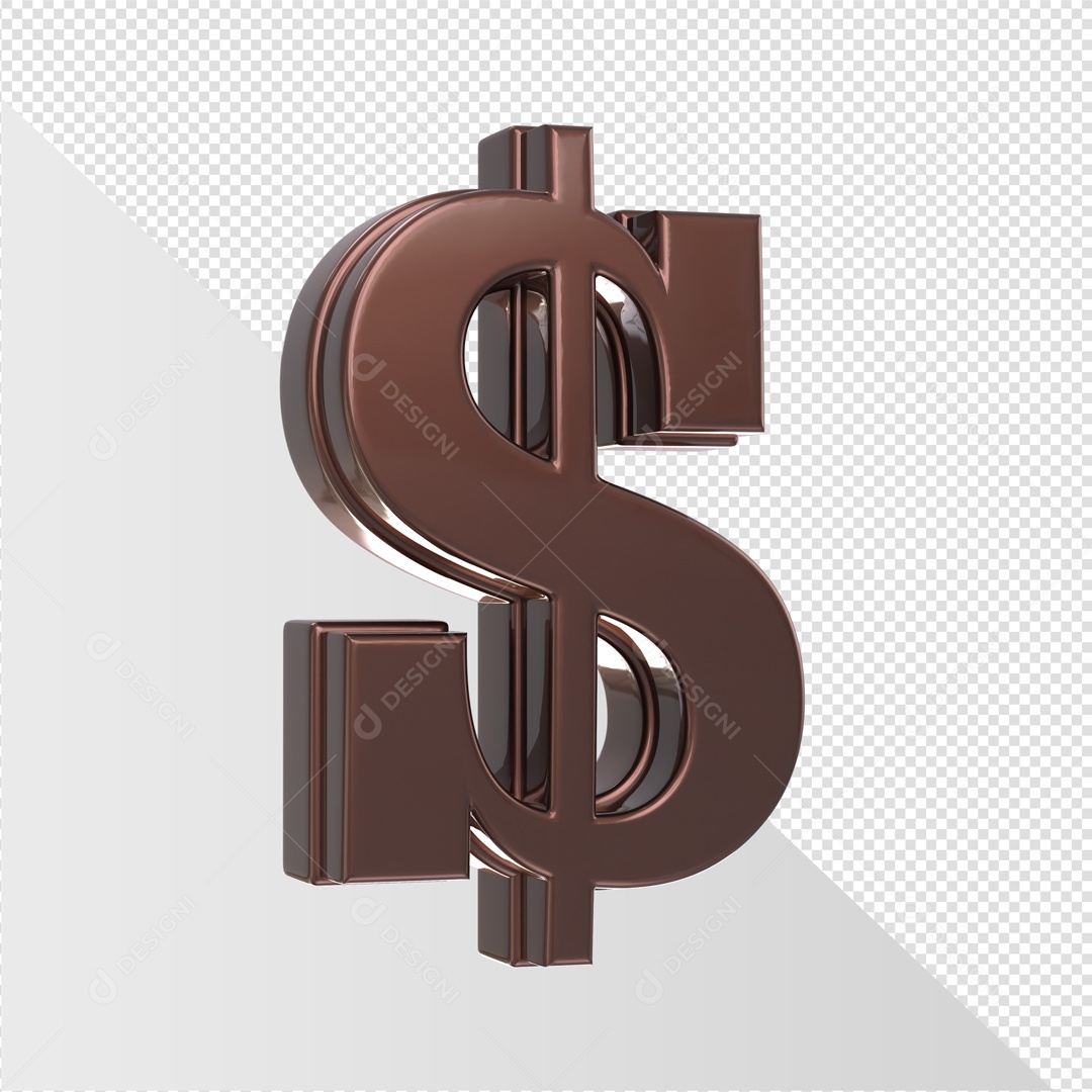 Símbolo 3D Cifrão Marrom Para Composição PSD