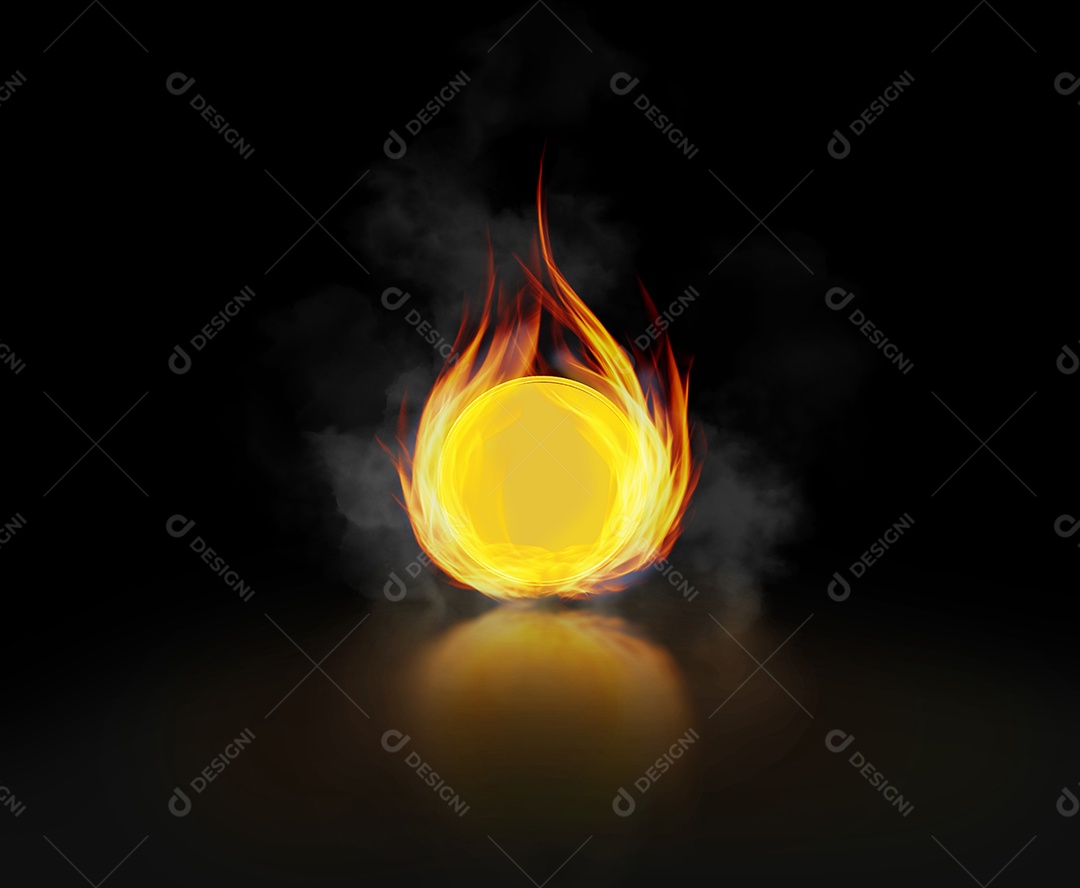 Moeda de ouro em branco ardente no fogo no fundo preto