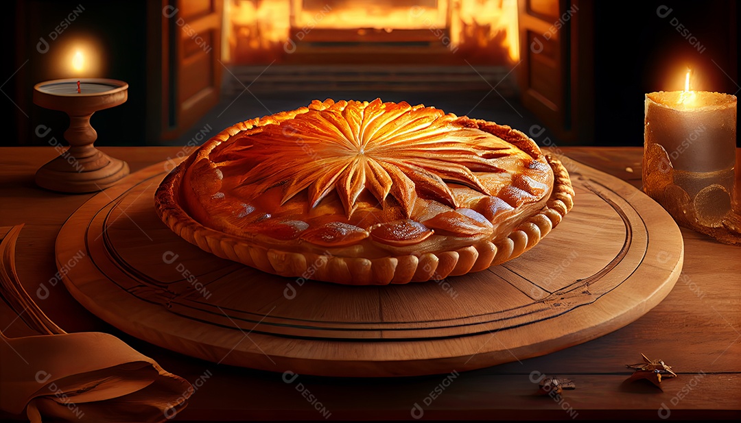 Bolo Rei Comida sobre uma mesa de madeira.