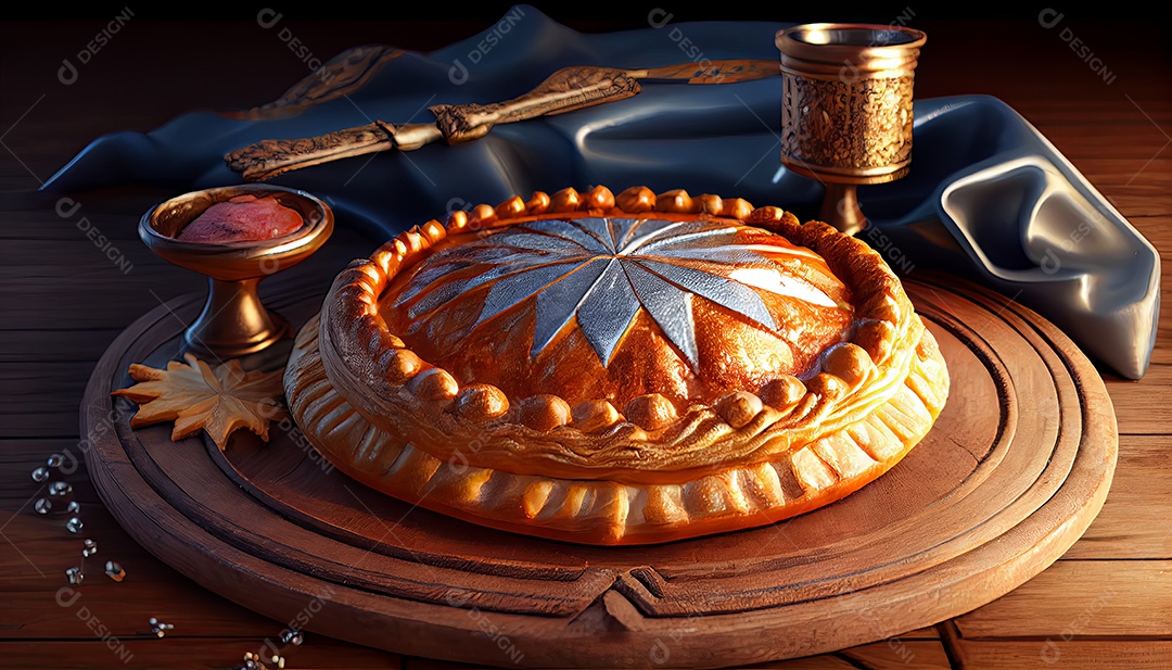 Bolo Rei Comida sobre uma mesa de madeira.