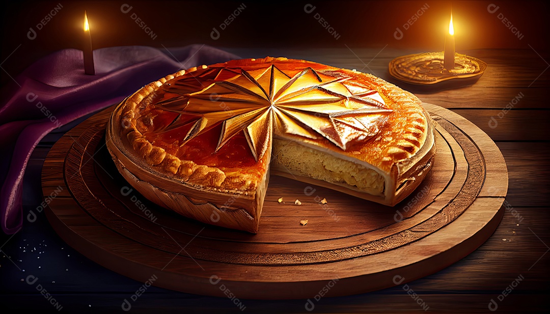 Bolo Rei Comida sobre uma mesa de madeira.